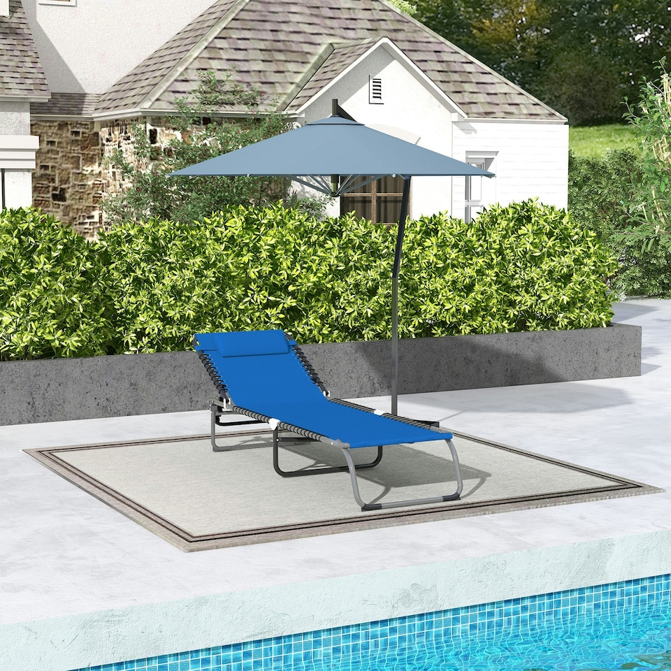 image 1 of Outsunny Folding Beach Chair Chaise Lounge 4 Adjustable Positions, Blue