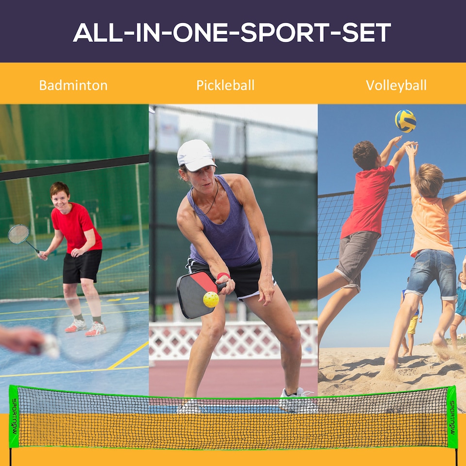 image 1 of SPORTNOW Badminton Net Set, Height Adjustable Net for Pickleball, Volleyball