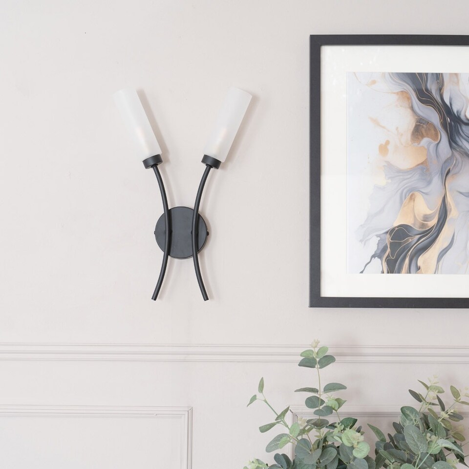 image 1 of ValueLights Maya Matte Black 2 Way Curved Wall Light & Bulbs | Black