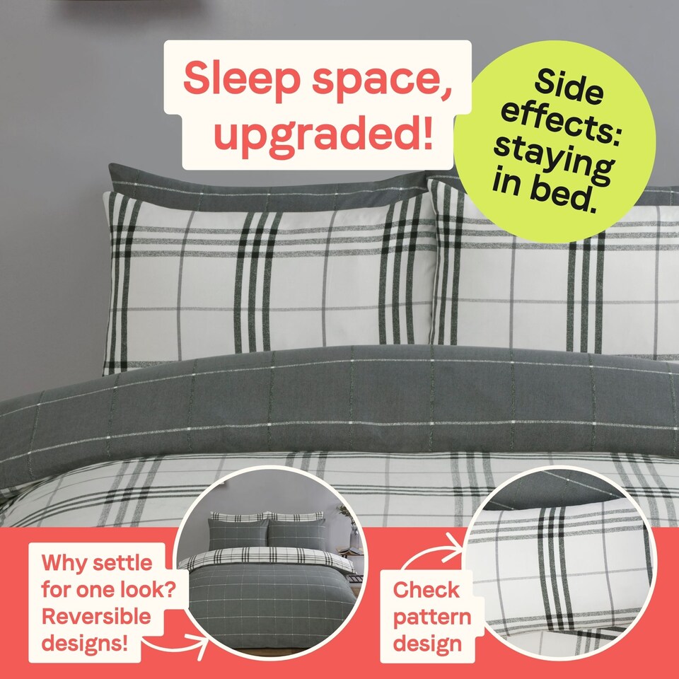 image 1 of Harris Check Polyester Duvet Cover Set with Pillowcase Grey | Double