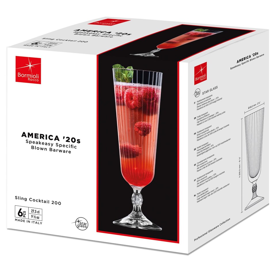 image 1 of Bormioli Rocco America '20s Sling Cocktail Glasses - 275ml - Pack of 6
