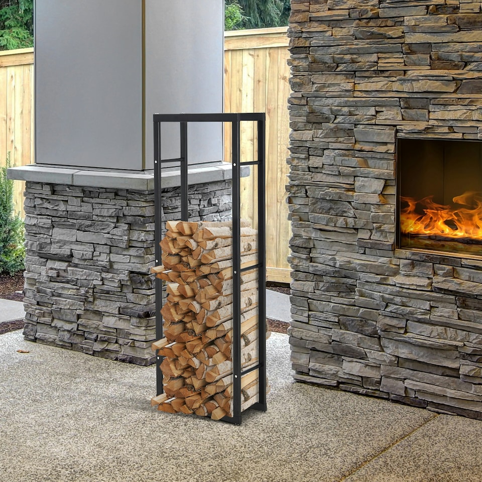 image 1 of HOMCOM 150cm Metal Firewood Log Holder Rack Elevated, Base Side Rails