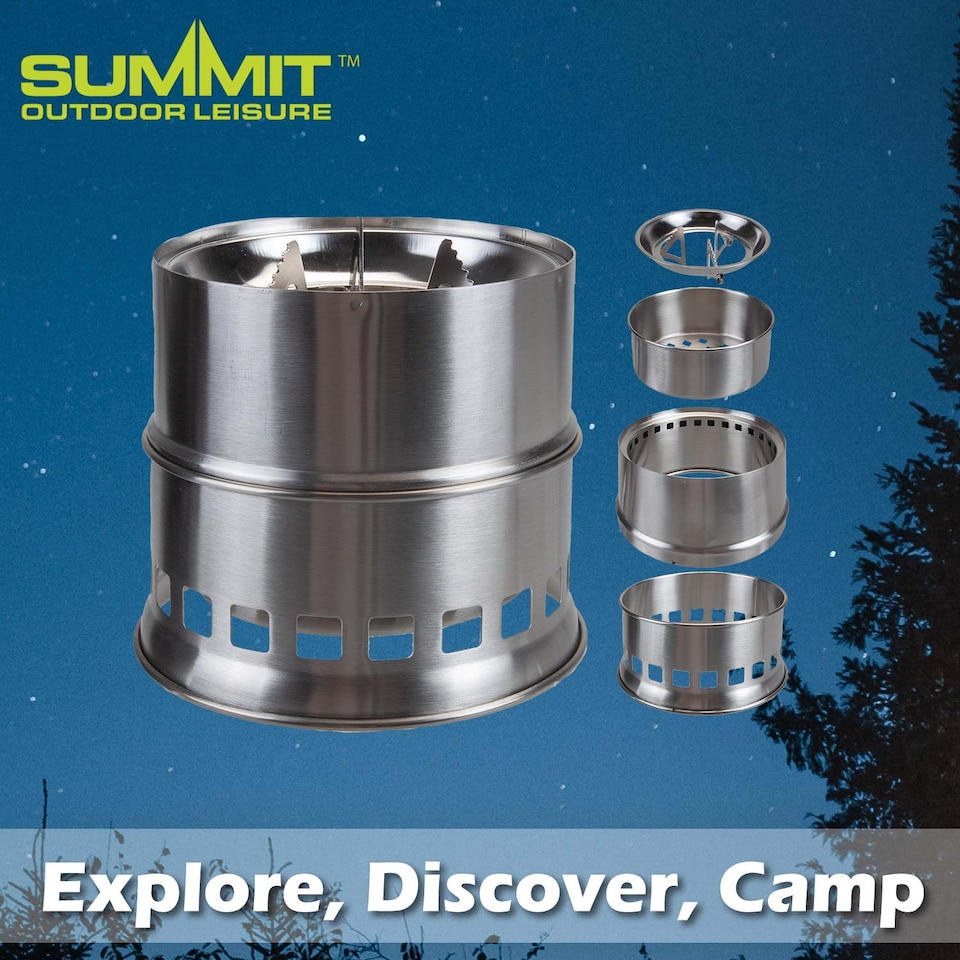 image 1 of vfm-estore Portable Camping Stove - Solid Fuel, Firewood, Charcoal, Silver
