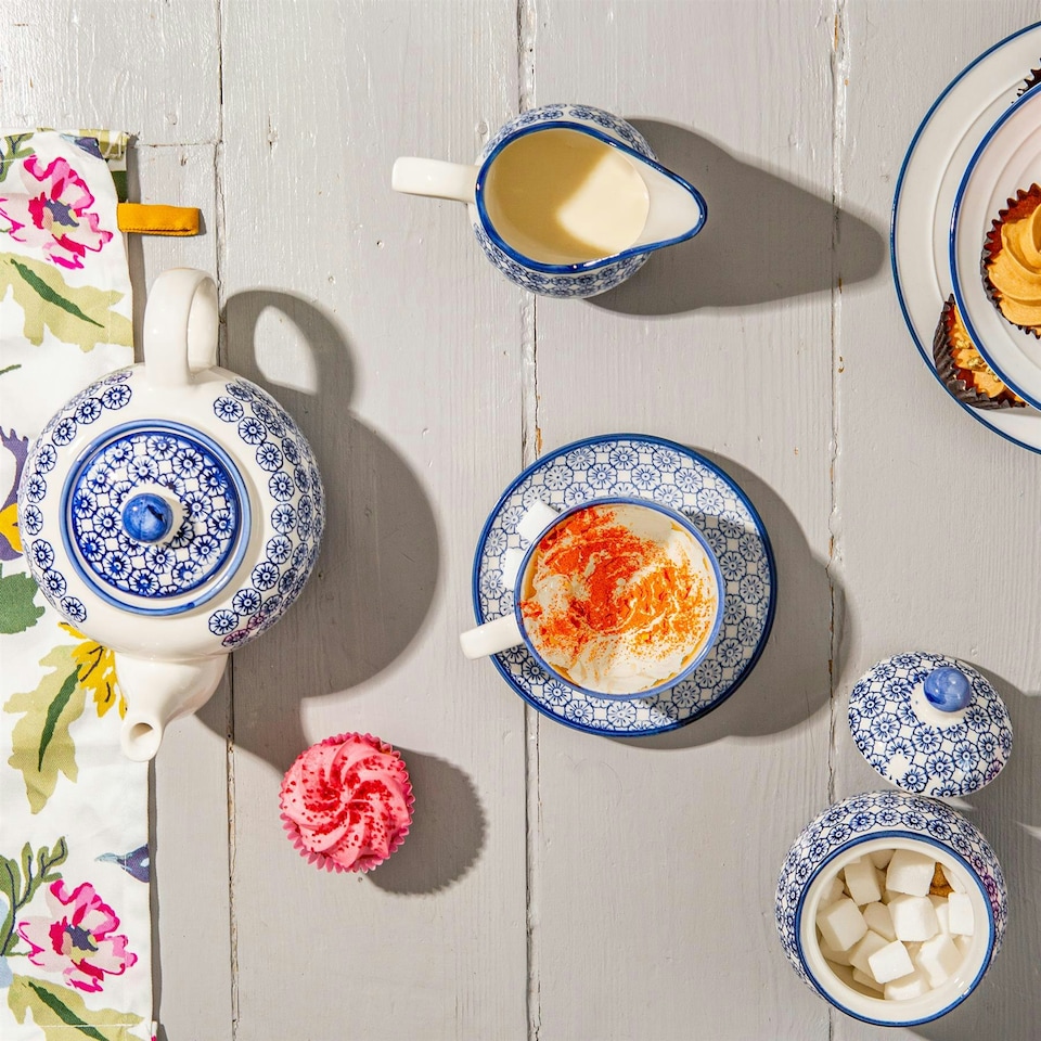 image 1 of Nicola Spring Hand-Printed Teapot - 820ml - Navy