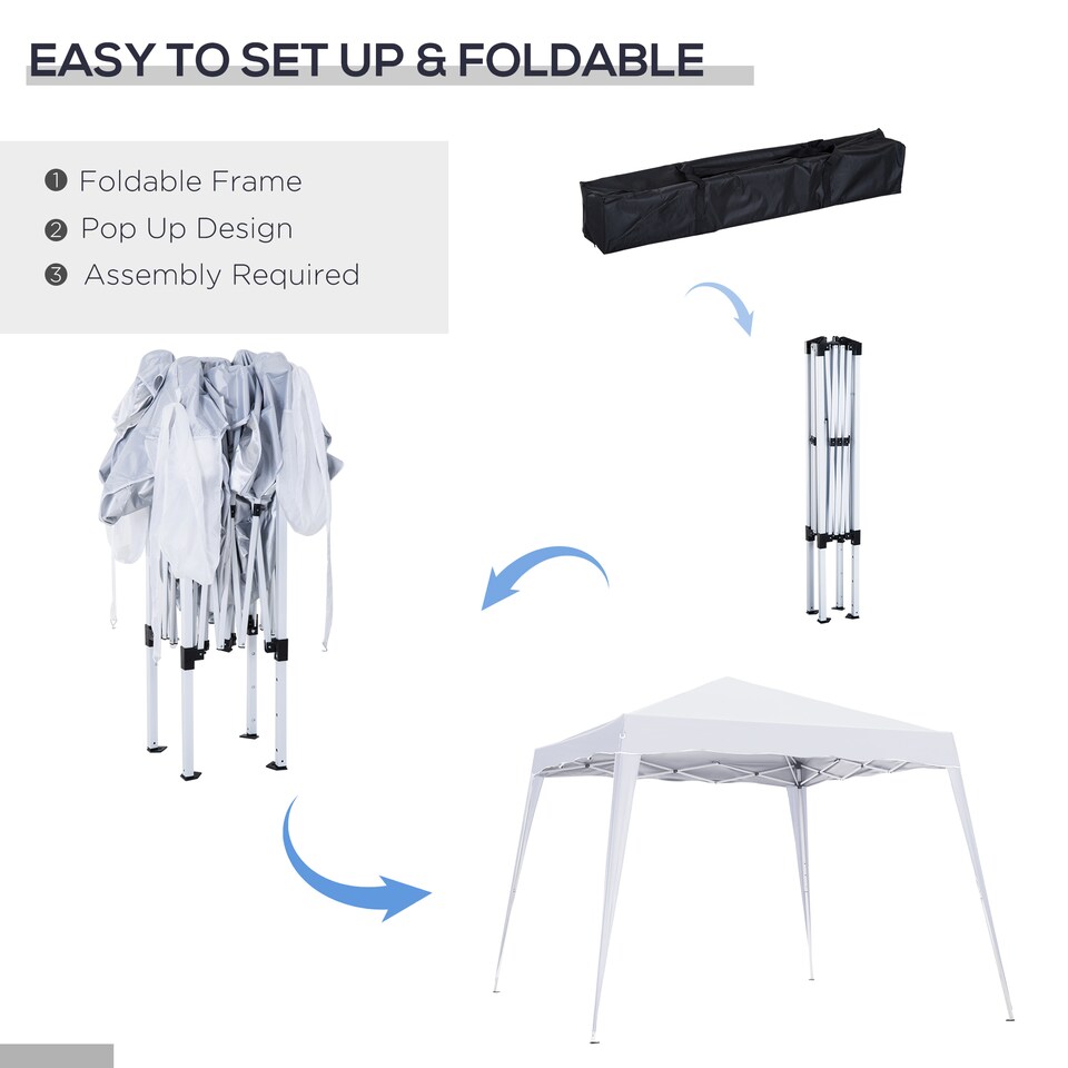 image 1 of Outsunny 3 M x 3 M Base 2.5 M x 2.5 M Top Pop Up Gazebo, 2 Person Setup Instant with Carry Bag, Height Adjustable Slant Leg Party Tent Instant Event Shelter for Garden, Patio | White