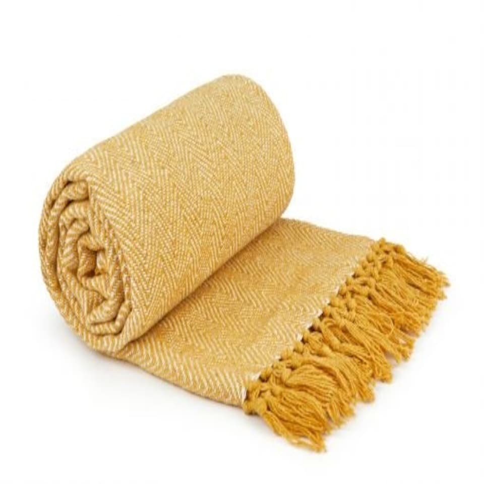 image 1 of Hartley Collection Recycled Cotton Throw in Ochre (70" x 100") | Yellow | Yellow