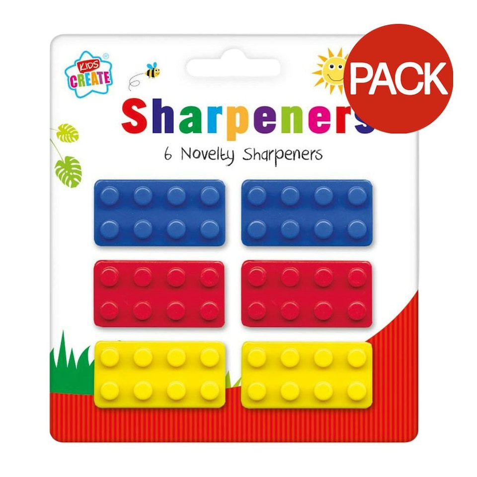 Kids Create Building Block Sharpener (Pack of 6) - Blue/Red/Yellow - One Size
