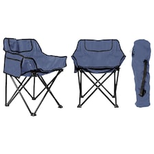 Harbour Housewares Premium Folding Camping Chairs with Pockets & Carry Bag - Navy - Pack of 2 | Blue | Navy