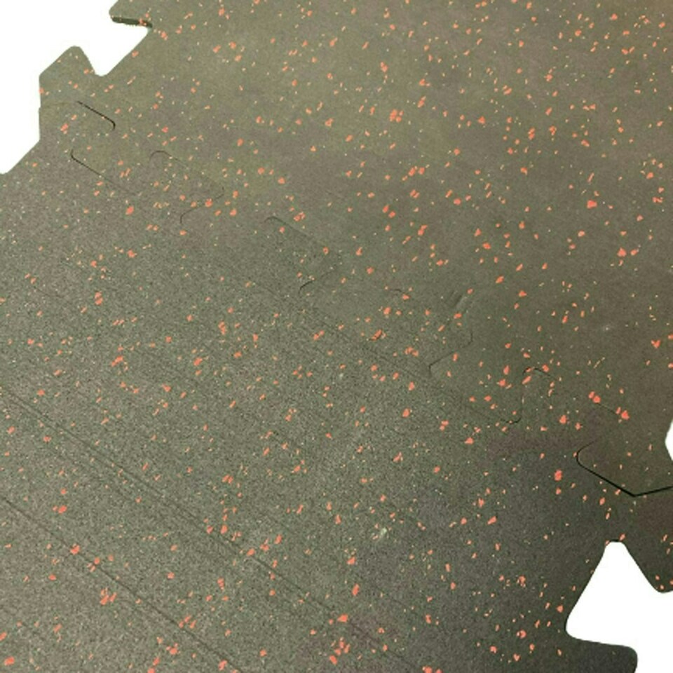 image 1 of Red Speckle Commercial Rubber Interlocking Flooring Gym Mats - 50cm x 50cm x 6mm Black | One Size
