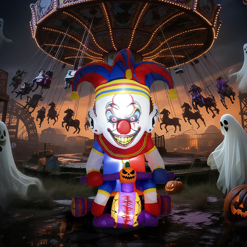 image 1 of Outsunny 4ft Blow Up Outdoor Halloween Decoration, Clown on Bicycle