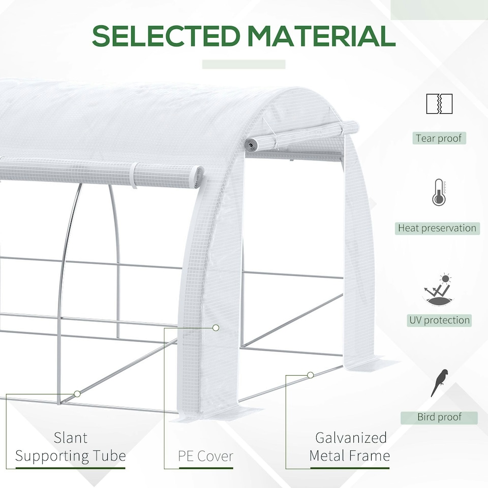image 1 of Outsunny 6 x 3 x 2 m Polytunnel Greenhouse Pollytunnel Tent w/ Steel Frame White