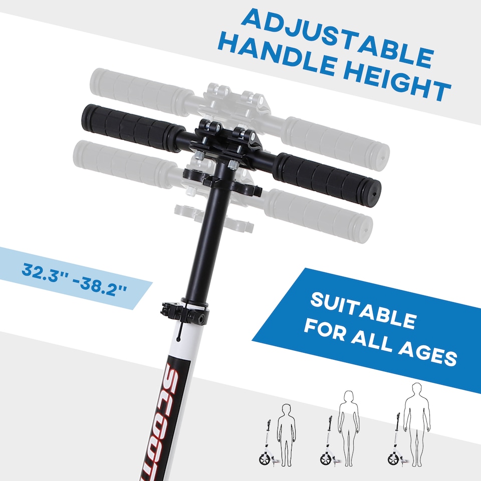 image 1 of HOMCOM Foldable Kick Scooter with Double Shock Absorption and Big Wheels, Height Adjustable Aluminium Frame Big Wheel Scooter for 14+ Teens Adult - White
