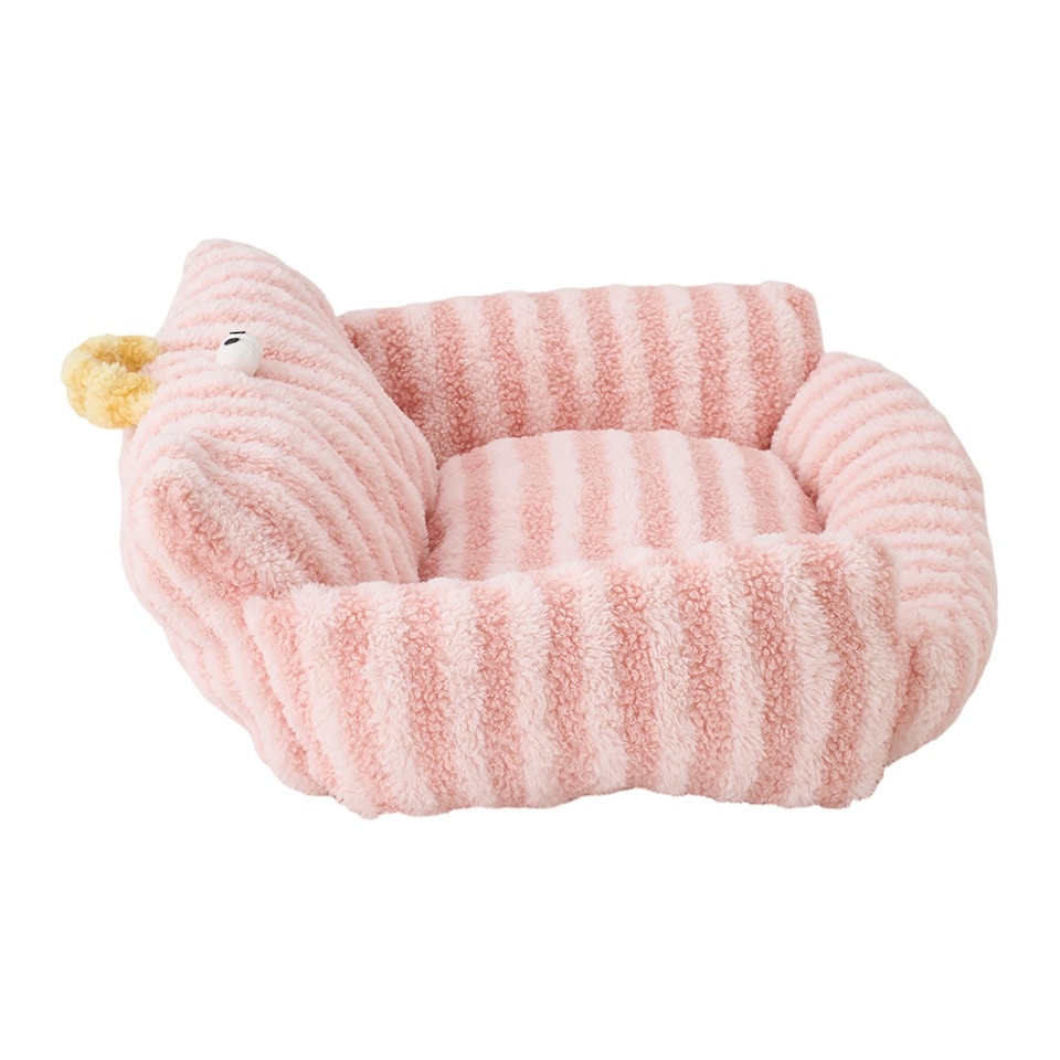 image 1 of Living and Home Soft Striped Plush Pet Bed for Cats & Dogs | Pink | One Size | 1