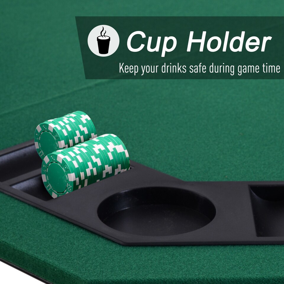 image 1 of HOMCOM 1.2m/48 Inches Foldable Poker Table Top 8 Players Blackjack Tables Chip Trays