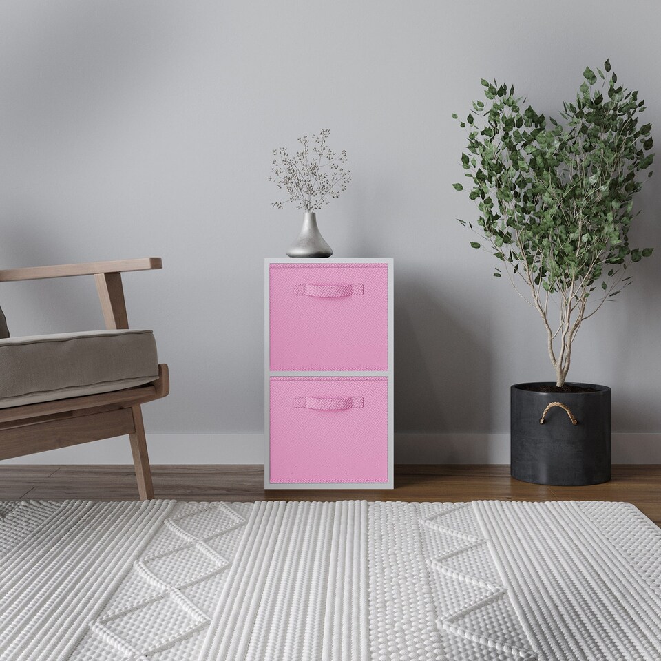 image 1 of 2-Tier Cube Shelving Unit with Inserts | White | White & Light Pink | 1