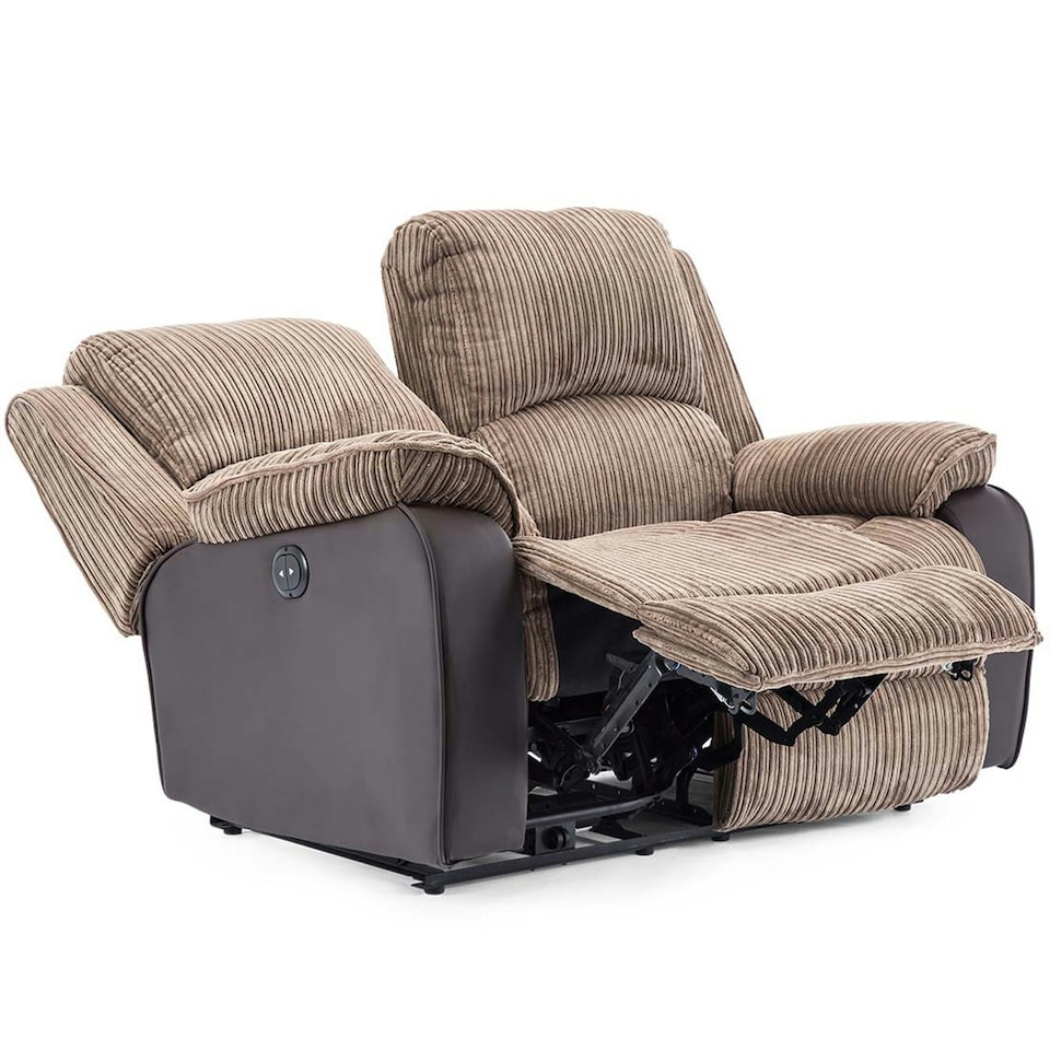 image 1 of Postana 2 Seater Electric High Back Jumbo Cord Fabric Recliner Sofa (Brown)