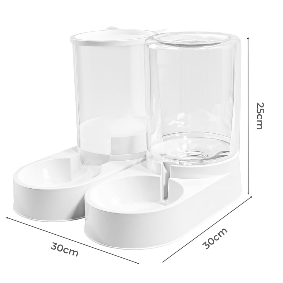 image 1 of Skylos 2 Packs Automatic Food Feeder Waterer Set 3.2L Plastic Dispenser Dog Cat