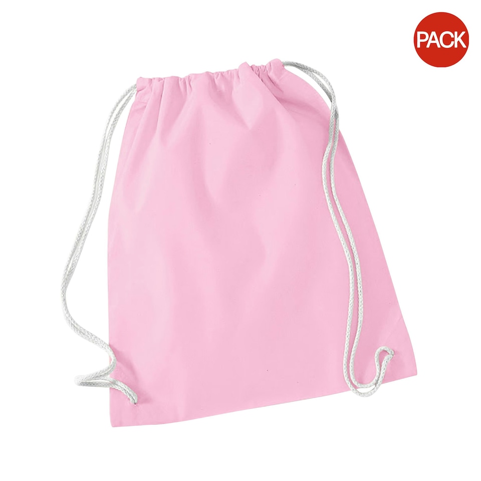 Westford Mill Cotton Gymsac Bag - 12 Litres (Pack of 2) - Classic Pink/White - One Size | Pink | One Size