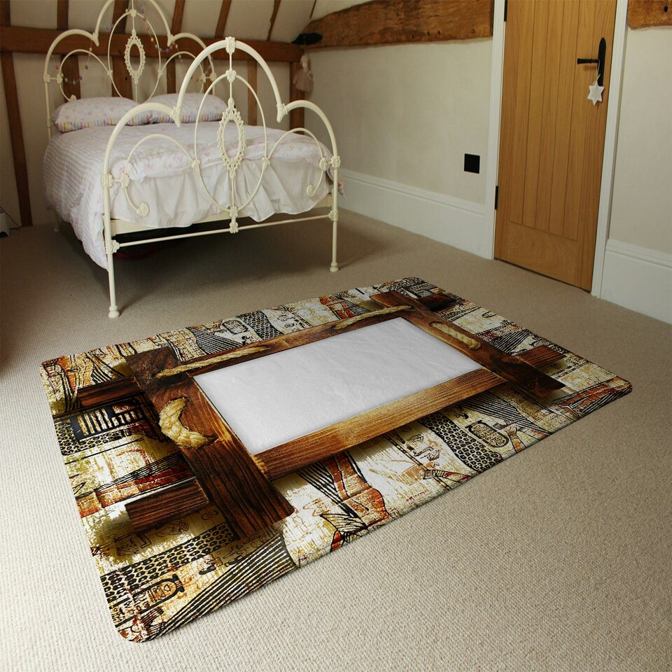 image 1 of Rustic Egyptian Wooden Frame (Rug) Brown | Large: 140x200cm