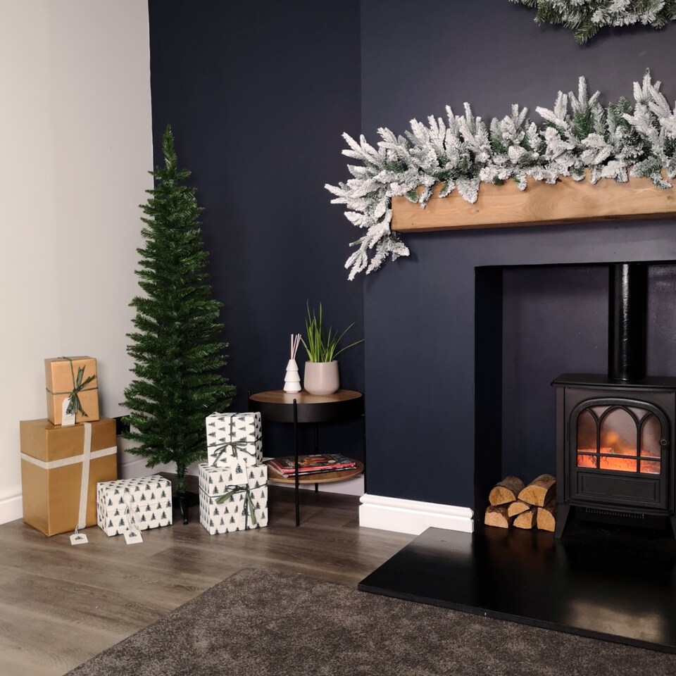 image 1 of 5ft (1.5m) Pencil Style Slim Artificial Christmas Tree in Plain Green