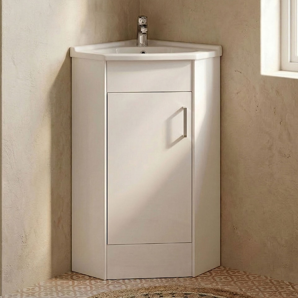 image 1 of Balterley Free Standing 1 Door Corner Vanity Basin Unit - Balterley | White | Gloss White | 1