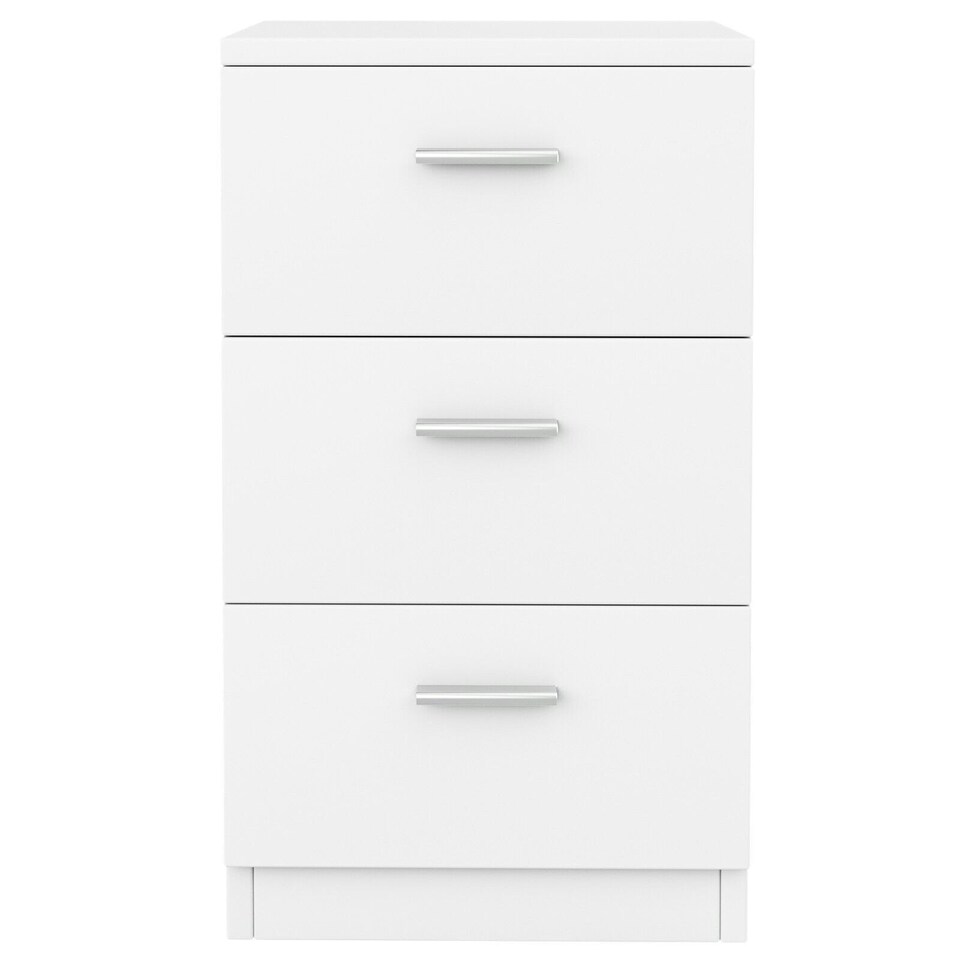 image 1 of COSTWAY Wooden Nightstand w/3 Drawers Space-saving End Table White