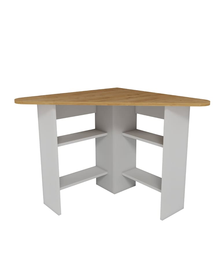 image 1 of Corner Computer Desk with Shelves | Multi | Sapphire Oak & White | 1