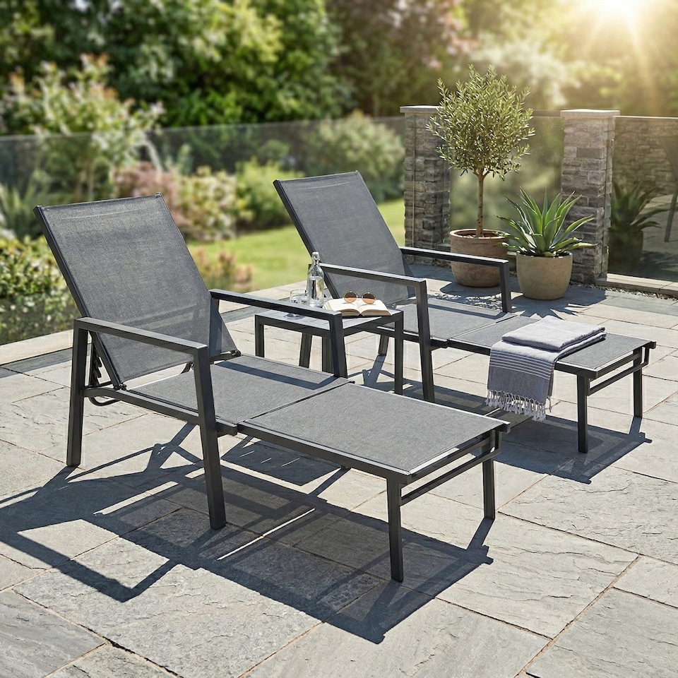image 1 of Outsunny Sun Loungers Set of 2 w/ Retractable Footrest 5-Position Adjustable | Grey | One Size