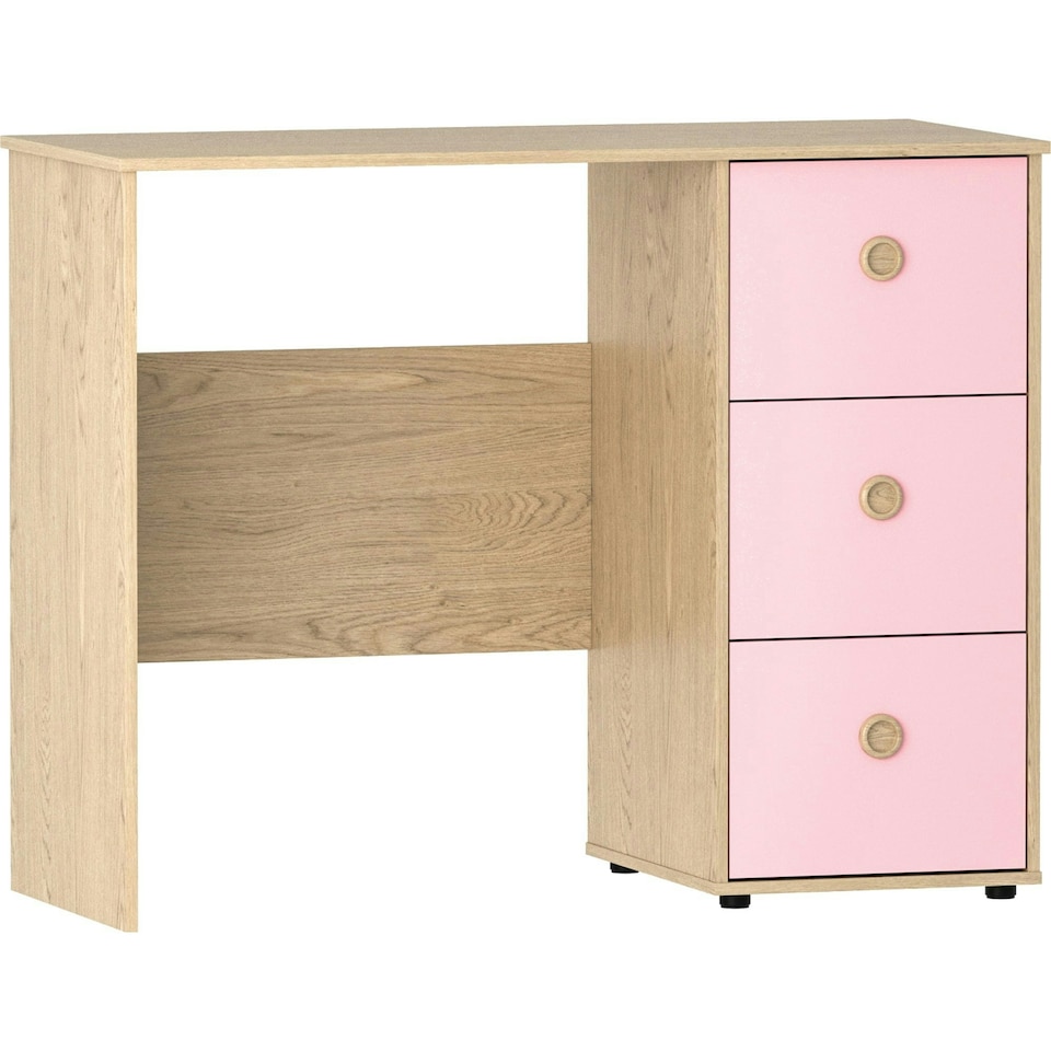 image 1 of Junior Vida Neptune 3 Drawer Desk Computer Desk Home Workstation, Pink & Oak
