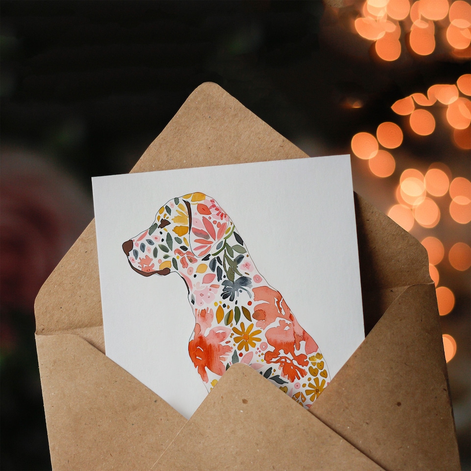 image 1 of Greeting Card Labrador Dog Lover Bright Floral Pattern Portrait