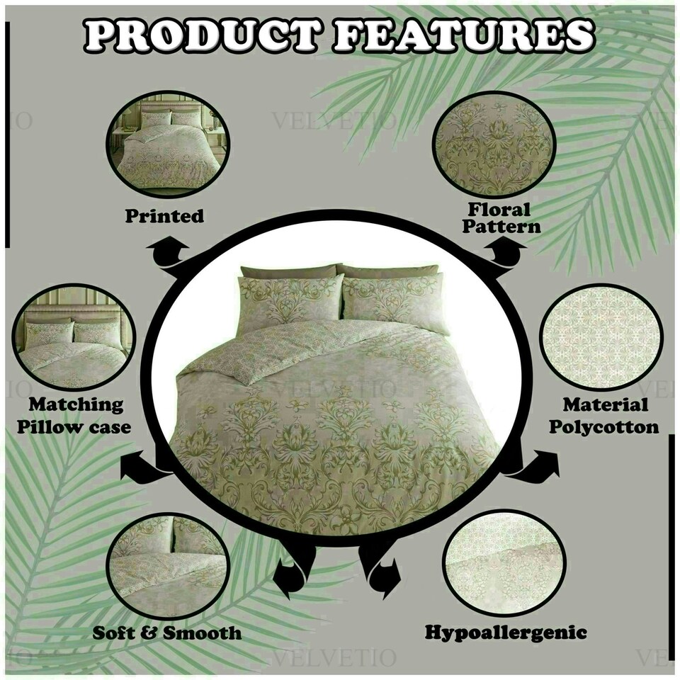 image 1 of VELVETIO Antoinette Printed Duvet Cover Set Reversible Polycotton Beddings N/A | Natural | Single