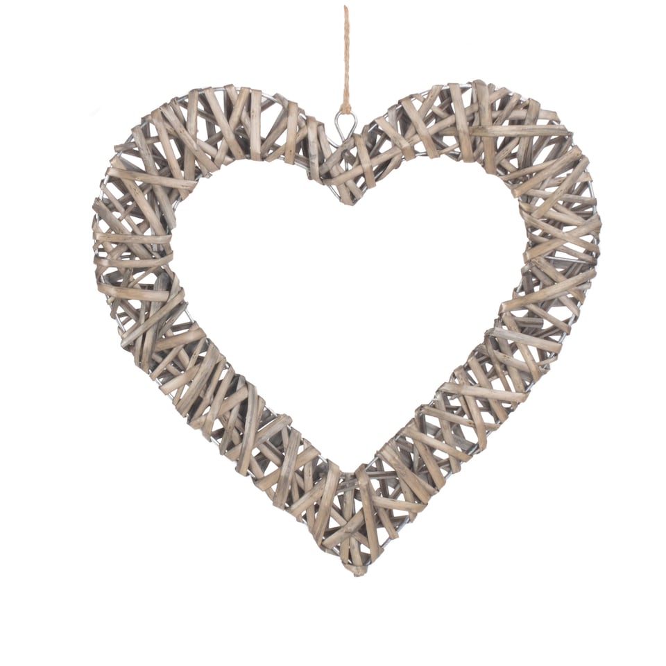 image 1 of Large Flat Open Wicker Heart | Brown | Natural