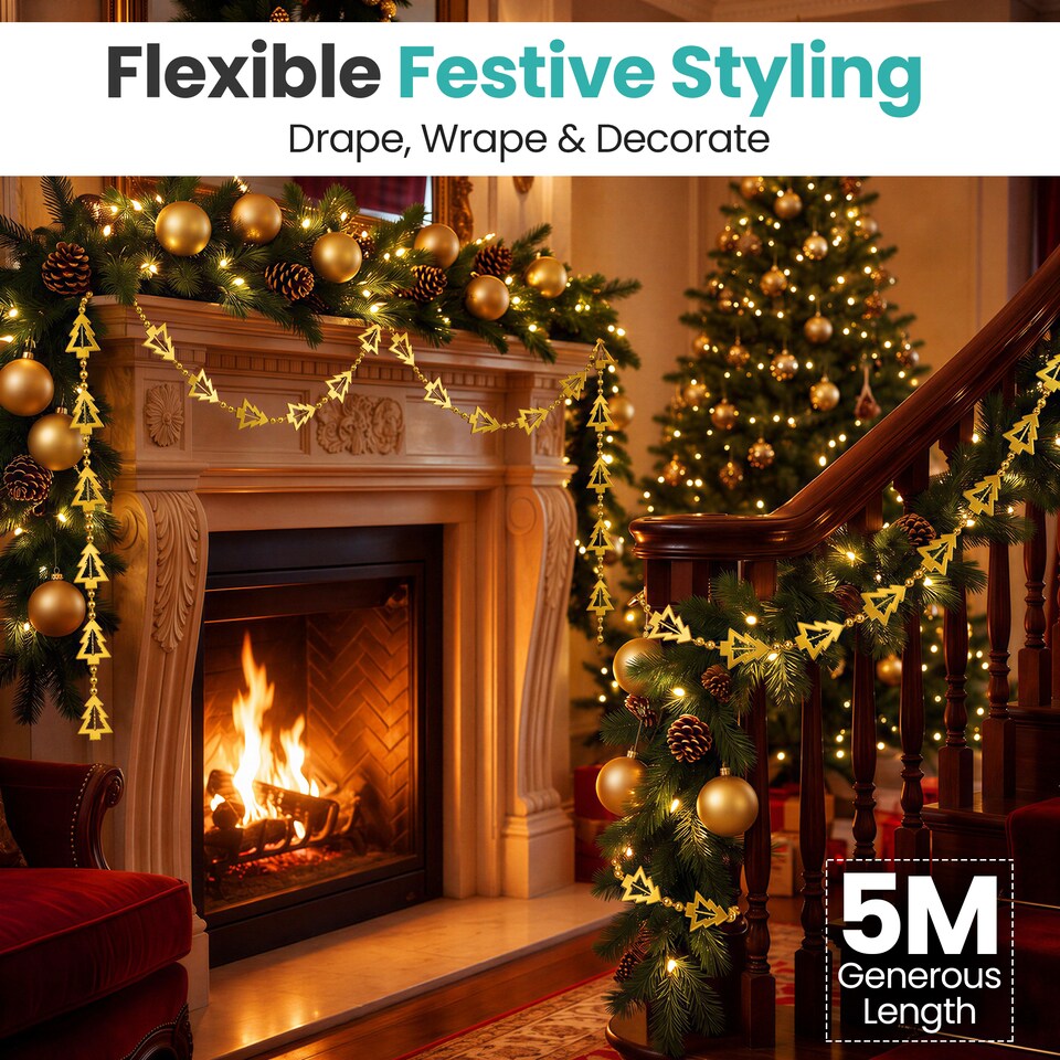 image 1 of 5M Christmas Tree Bead Garland, Metallic Hanging Chain Feastive Garland