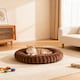 image 3 of Living and Home 6 Colour Soft Donut Pet Bed for Cats & Dogs,Warm & Cosy Retreat | Brown | Brown | L