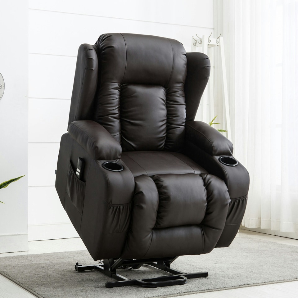 image 1 of Caesar Dual Motor Rise Recliner Bonded Leather Heat And Massage Chair (Brown)