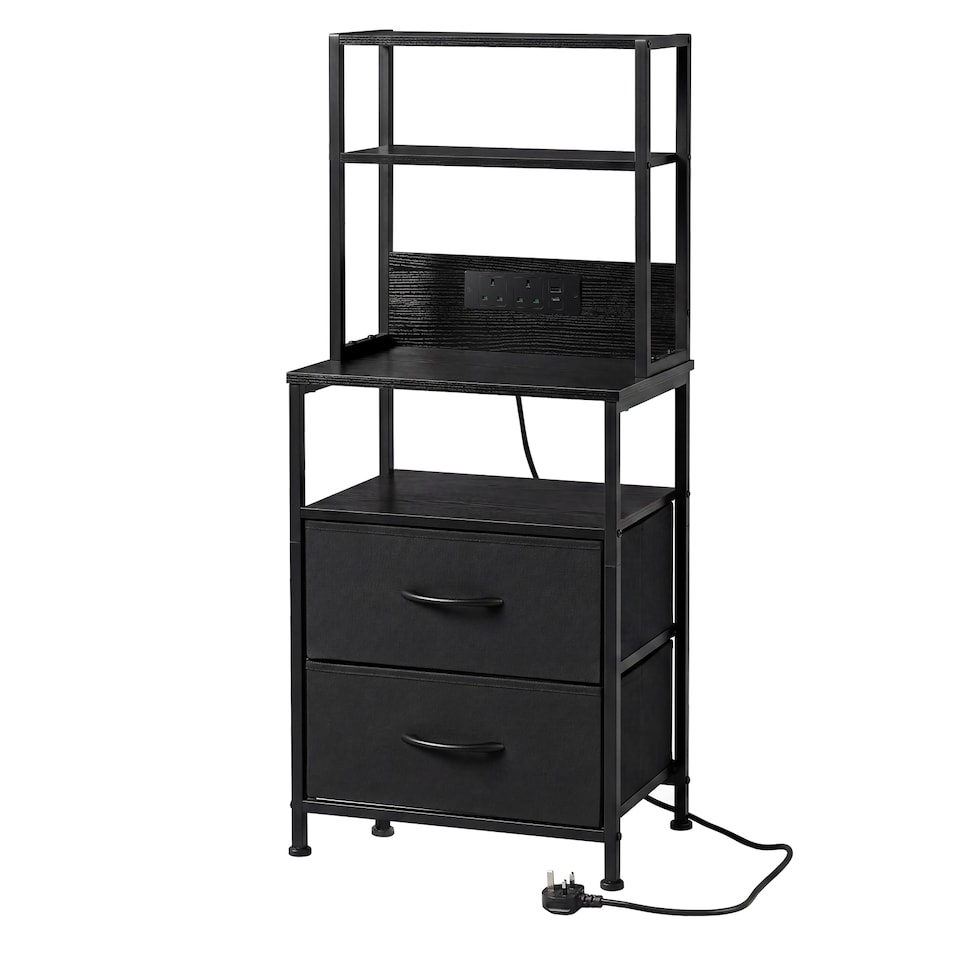 image 1 of Levede Bedside Table with Charging Station,LED Light 2 Drawers Storage Black