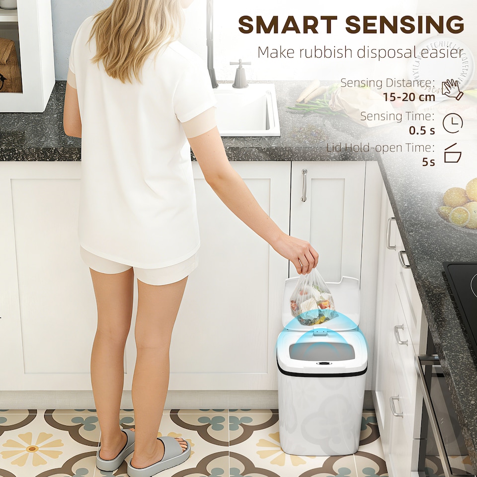 image 1 of HOMCOM 15L Sensor Bin, Automatic Touchless Kitchen Bin, Battery Operated