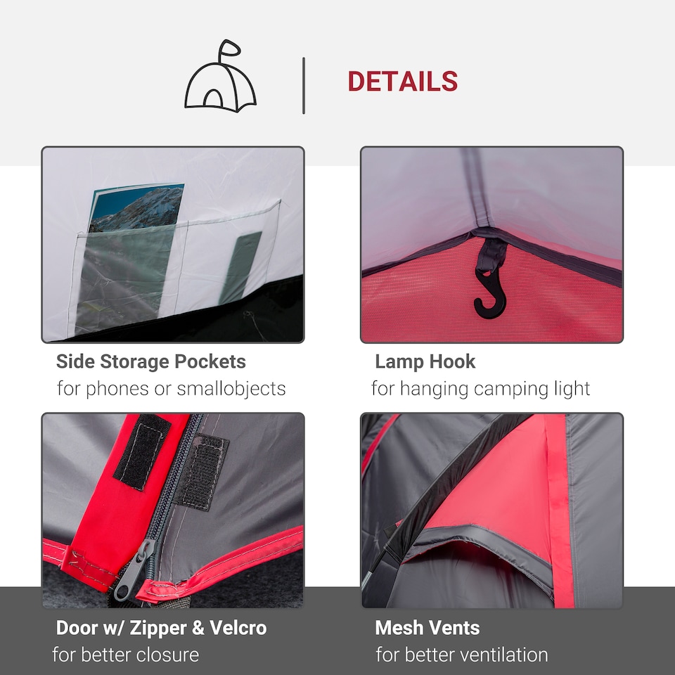 image 1 of Outsunny 3 Man Camping Tent with 2 Rooms Porch Vents Rainfly Weather-Resistant