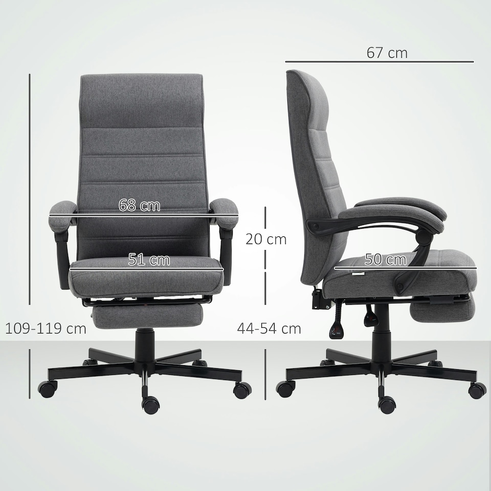 image 1 of Vinsetto High-Back Home Office Chair with Adjustable Height and Footrest, Grey
