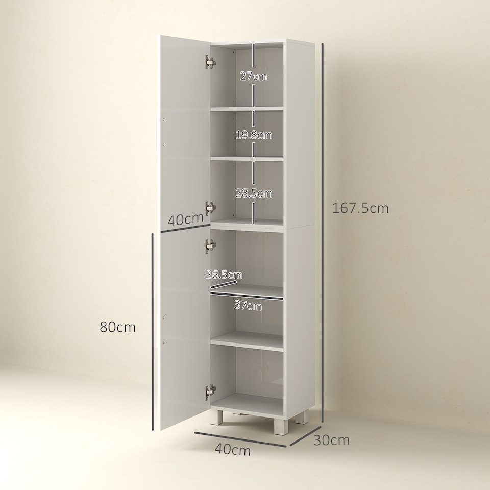 image 1 of HOMCOM Tall Bathroom Cabinet, Freestanding Bathroom Storage Cabinet with Adjustable Shelves and Double Doors | White | White