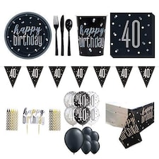 Black Glitz 40th Birthday 16 Person Deluxe Party Pack
