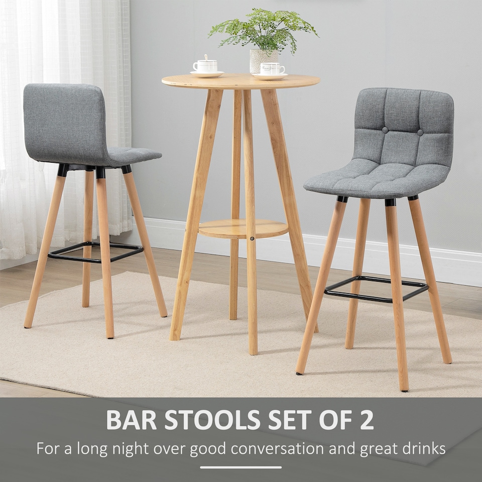 image 1 of HOMCOM Breakfast Bar Stool Set of 2 Armless Button-Tufted Counter Height Bar Chairs with Wood Legs & Footrest, Grey