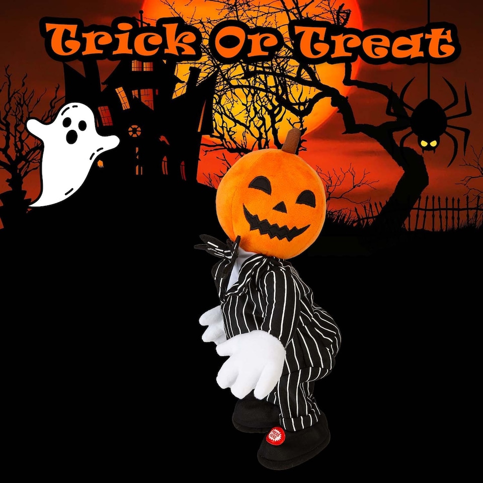 image 1 of PMS Animated Shaking Pumpkin Halloween Decoration, Orange