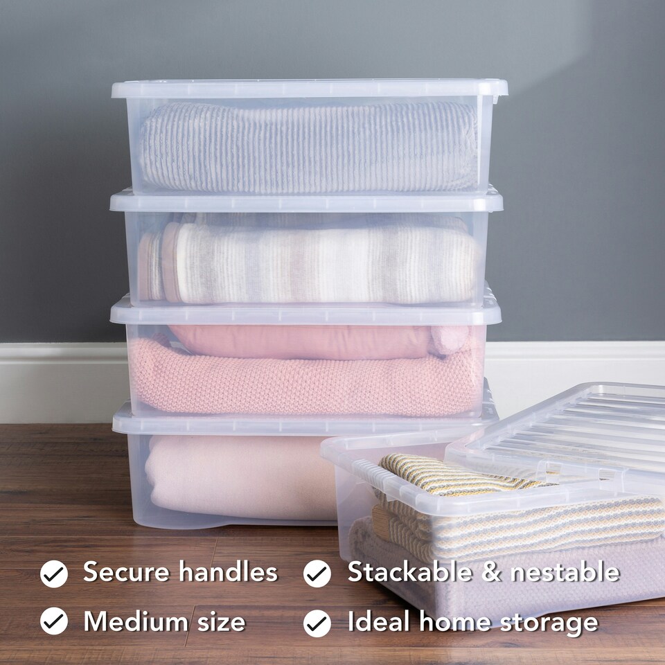 image 1 of Wham Crystal 5 x 32L Stackable Plastic Storage Boxes with Lids Clear