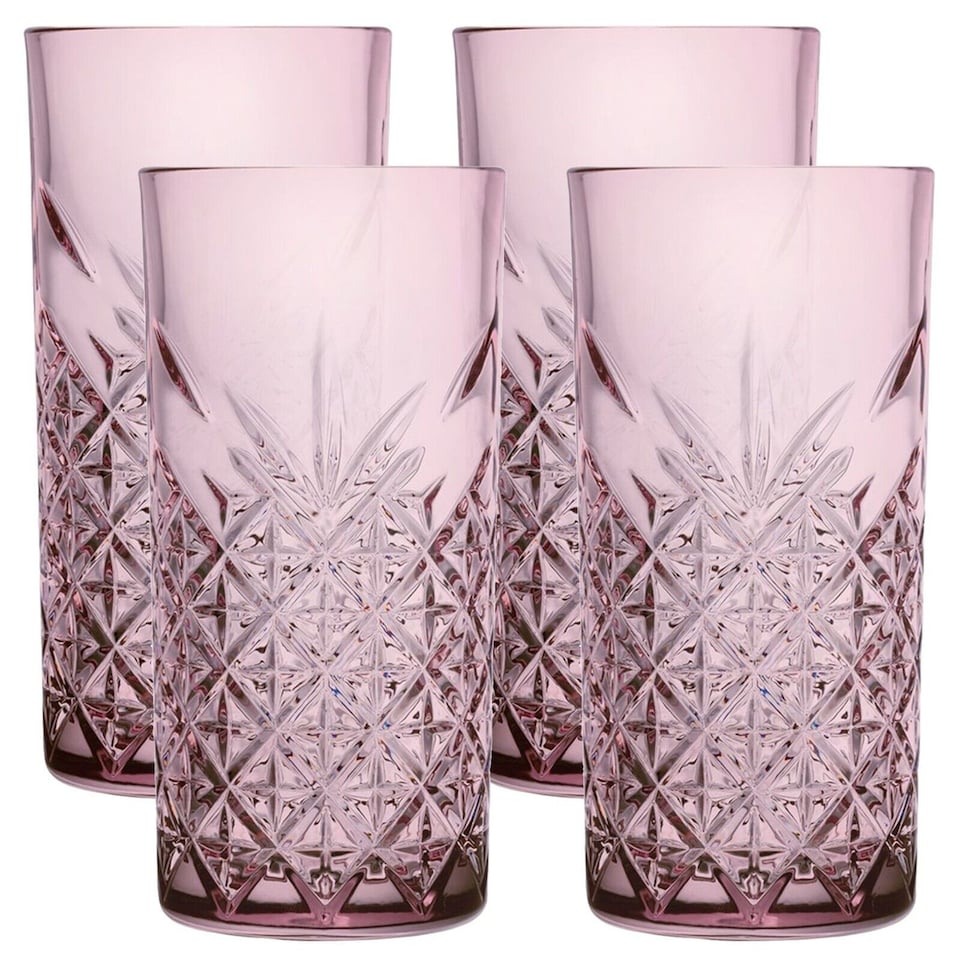 image 1 of Pasabahce Pink Coloured Tall Cut Glass