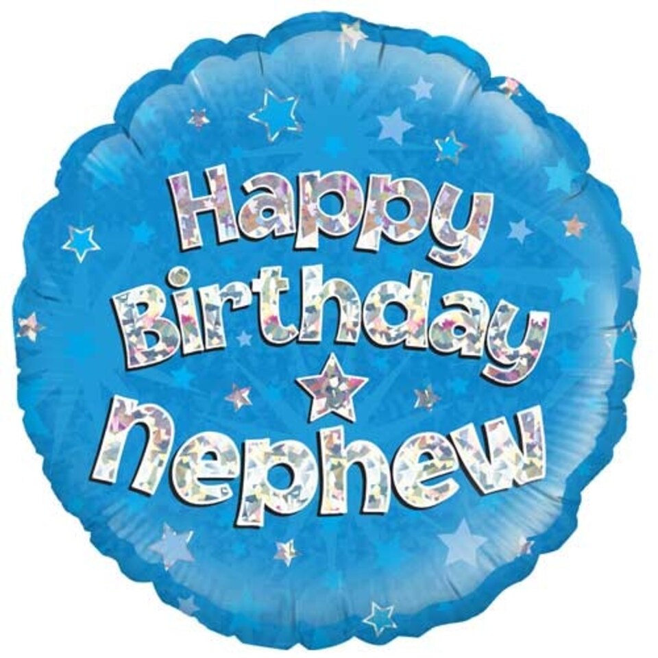 Happy Birthday Nephew Holographic Round Foil Helium Balloon 46cm / 18 in