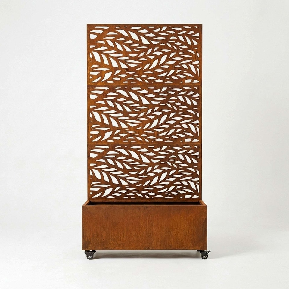 image 1 of Nicoman Metal Privacy Screen with Planter Pot Leaf Pattern