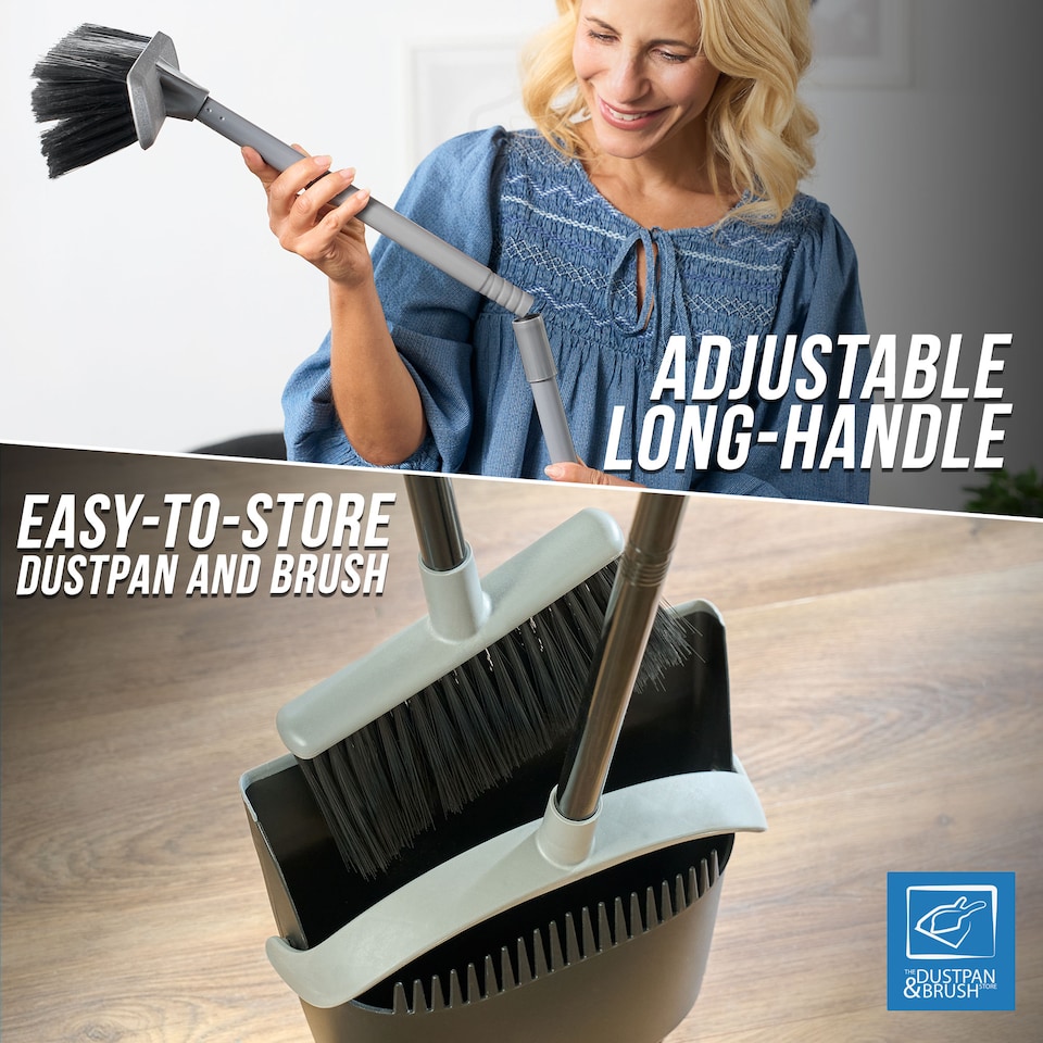 image 1 of Indoor Soft Bristle Broom & Swivel Dustpan Set Long Handle Cleaning Kit