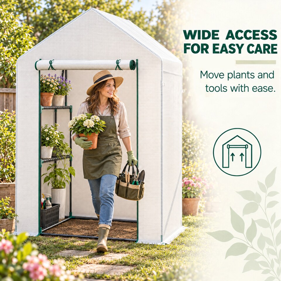 image 1 of Outsunny Greenhouse for Outdoor, Portable Gardening Plant Grow House w/ Shelf | White