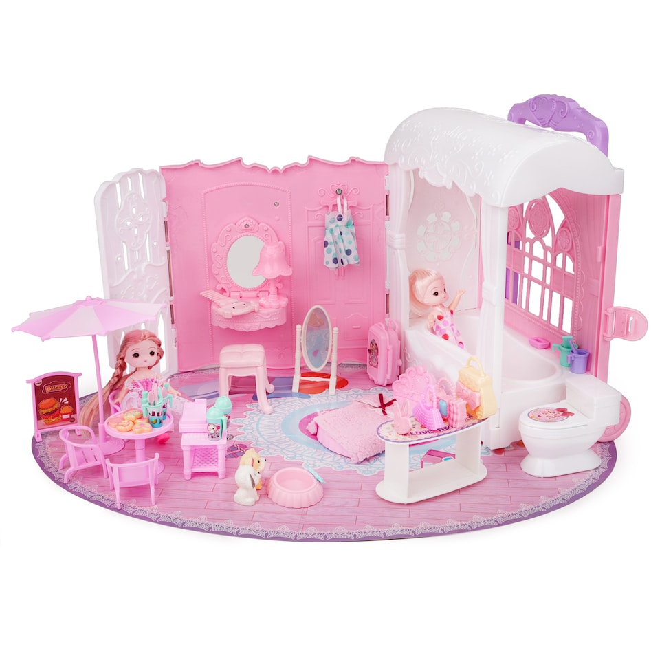 image 1 of Princess Carriage Dollhouse Playset – Portable Suitcase with 2 Dolls & 50+ Accessories